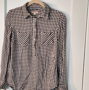 Gingham Print Half Button Down Blouse